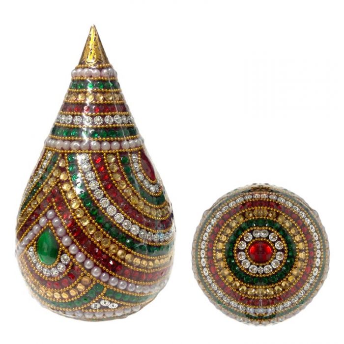 Decorated Beaded Coconut- Sliver, Gold, Red and Green Gems