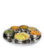 Full Stainless Steel Thali Set : 1 Beading Khumcha No14 Thali with x 5 Iodine Bowl Size 5 & 1 Halwa Plate Size 6