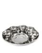 Full Stainless Steel Thali Set : 1 Beaded Khumcha No15 Thali with x 5 Iodine Bowl Size 5.5 & 1 Halwa Plate Size 7