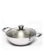 Zinel 5032 Tri-Ply Wok with Glass Lid, 2.2L-22cm, Stainless Steel
