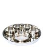 Full Stainless Steel Thali Set : 1 Sada Khumcha  No14 Thali with x 4 Sadda Vatti Size 6 & 1 Halwa Plate Size 6 
