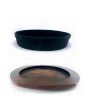 Sizzler - Heavy Round Iron Dish With Wooden Base And Sizzler Tongs