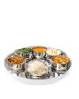 Full Stainless Steel Thali Set : 1 Sada Khumcha No15 Thali with x 5 Sadda Vatti Size 6 & 1 Halwa Plate Size 6