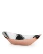 Stainless Steel Hammered Oval Bread Basket With Copper Base- 24.5cm