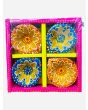 Coloured Clay Decorated Diya (no wax), 3 packs x 4 Diyas in each pack - Mixed Packs