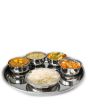 Full Stainless Steel Thali Set : 1 Beading Khumcha No14 Thali with x 4 London Kotora Size 5.5 & 1 Halwa Plate Size 6