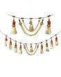 Toran Decoration - Red, White And Green Pearls With White Hanging Tassels - Single