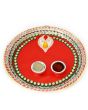Rakhi Plate - Plastic Plate With Red Decorated Fabric & Two Vatkis