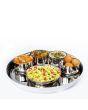 Full Stainless Steel Thali Set : 1 Sada Khumcha No13 Thali with x 4 Sadda Vatti Size 5.5 & 1 Halwa Plate Size 6