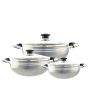 Grey Non-Stick Cookware Set of 3 Woks with Glass Lid (22, 24, 26cm)