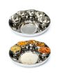 Full Stainless Steel Thali Set : (N) 1 Beaded Khumcha No14 Thali with x 5 Iodine Bowl Size 5 & 1 Halwa Plate Size 6