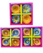 Coloured Clay Decorated Diya (no wax), 3 packs x 4 Diyas in each pack - Mixed Packs