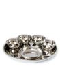 Full Stainless Steel Thali Set : 1 Beaded Khumcha No14 Thali with x 4 Iodine Bowls Size 5.5 & 1 Halwa Plate Size 6