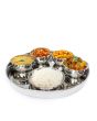 Full Stainless Steel Thali Set : (N)1 Khumcha Beaded No14 Thali with x 4 Iodine Bowl Size 5.5 & 1 Halwa Plate Size 6