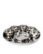 Full Stainless Steel Thali Set : 1 Beading Khumcha No14 Thali with x 5 Iodine Bowl Size 5 & 1 Halwa Plate Size 6