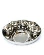 Full Stainless Steel Thali Set : (N) 1 Beaded Khumcha No14 Thali with x 5 Iodine Bowl Size 5 & 1 Halwa Plate Size 6