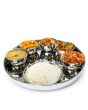 Full Stainless Steel Thali Set : (N) 1 Beaded Khumcha No14 Thali with x 5 Iodine Bowl Size 5 & 1 Halwa Plate Size 6
