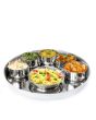 Full Stainless Steel Thali Set : 1 Sada Khumcha No14 Thali with x 5 Sadda Vatti Size 6 & 1 Halwa Plate Size 6