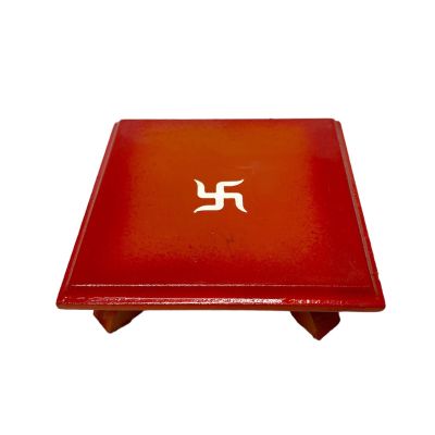 Wooden Red Chowki (Patla) Medium Square