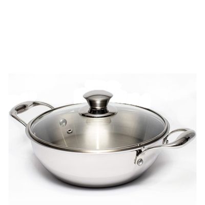 Zinel 5032 Tri-Ply Wok with Glass Lid, 2.2L-22cm, Stainless Steel