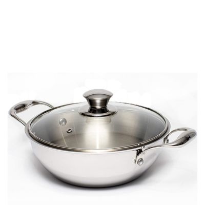 Zinel 5034 Tri-Ply kadai with Glass Lid, 3L-24cm, Stainless Steel