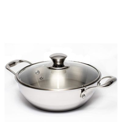 Zinel Tri-Ply kadai with Glass Lid, 30cm, Stainless Steel