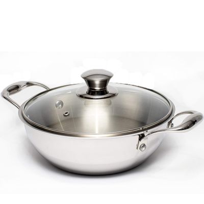 Zinel 5038 Tri-Ply kadai with Glass Lid, 5.5L-28cm, Stainless Steel