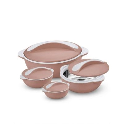 Pinnacle Parisa 4pc Round Blush Brown Heat Insulated Food Storage Hot Pot Casserole Set