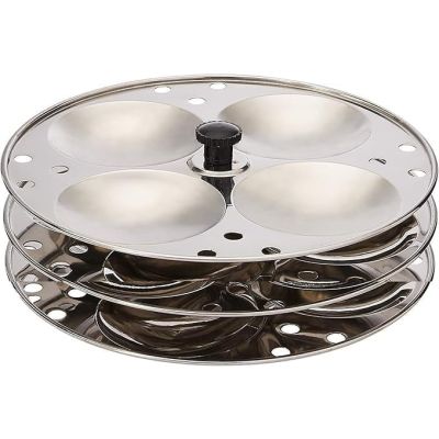 Stainless Steel Idli Stand - Regular Size - 3 Plates (12 Idli)