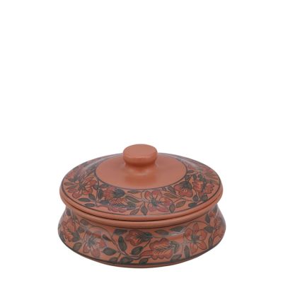Terracotta Clay Leaf Handi with Dome Lid 6" (15cm)