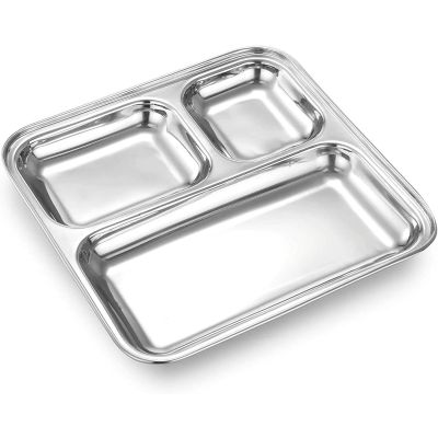 Stainless Steel Square Pavbhaji Plate -  3 Compartments Small
