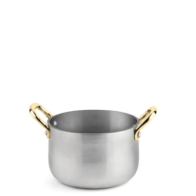 Brushed Aluminium Finish Mini Casserole 650ml with brass handles