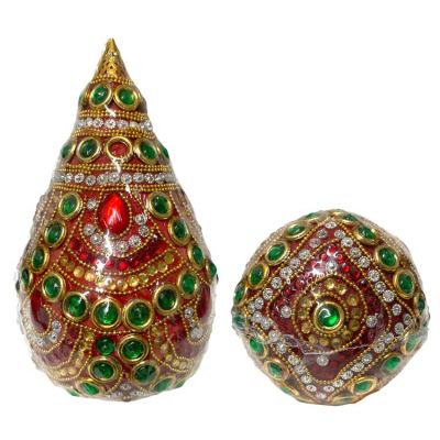 Decorated Beaded Coconut- Sliver, Gold, Green and Red Gems