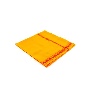 Pattu Cotton - Orange with Patterned Red Border
