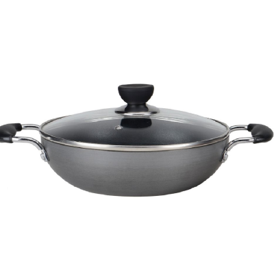 Zinel Hard Anodized Non-Stick Wok With Glass Lid - 28 cm