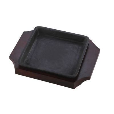 Sizzler - 7.5" Square Iron Dish With Wooden Base