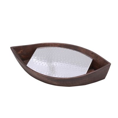 Wooden Boat with Stainless Steel Serving Platter