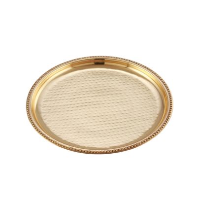 Round Stainless Steel Hammered Thali With Brass Plating - 28cm