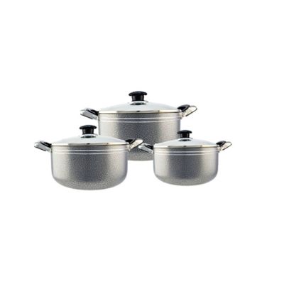 Grey Non-Stick Cookware Set of 3 Sauce pots with Glass Lid (16, 18, 20cm)
