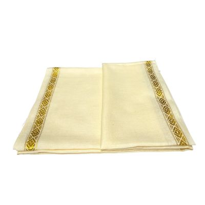 Pattu Cotton - Cream with Patterned Gold Border
