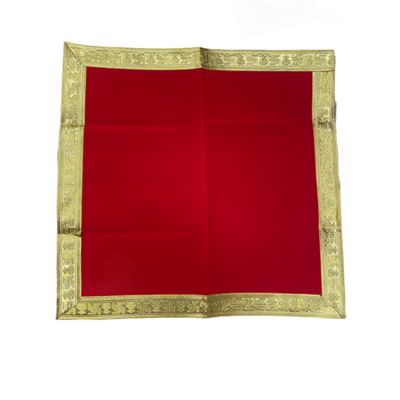 Large Red Velvet Chunri with a Thick Gold Border- Square - 18X18