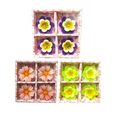 Coloured Flower Floating candle, 3 packs x 4 Candles in each pack - Mixed Packs