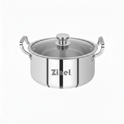Zinel Stainless Steel Triply Casserole Pan with Glass Lid - 24cm-6L
