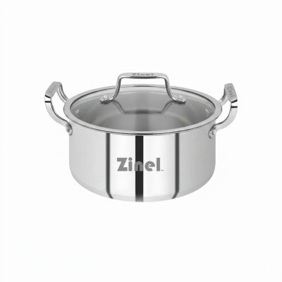 Zinel Stainless Steel Triply Casserole with Glass Lid, 34cm-15L