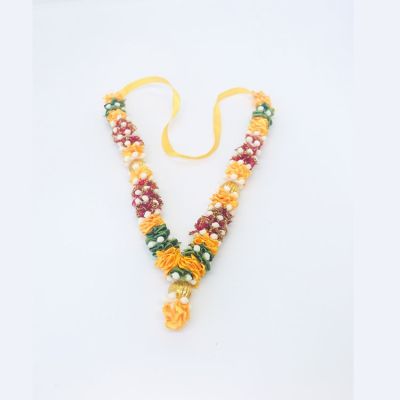 Satin Haar - Medium - Light Orange/Green/White & Red