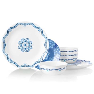 Corelle Lisbon Terrace 18pc - includes 6 Dinner Plates, 6 Appetizer/Snack Plates and 6 Soup/Cereal Bowls.