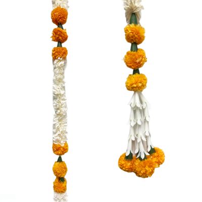 Single String Of Light Orange Pom Pom with Jasmin Artificial Flowers - 39"