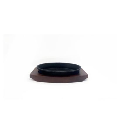 Sizzler - 7" Oval Iron Dish with Wooden Base