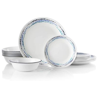 Corelle 18-piece Dinner Set, Ocean Blues - includes 26cm dinner plates, 17cm salad/side plates and 530ml soup/cereal bowls.