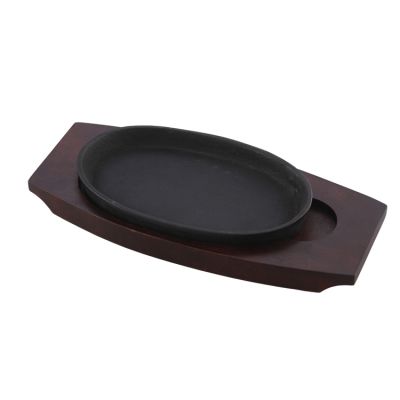 Sizzler - 9" Oval Iron Dish With Wooden Base And Sizzler Tongs